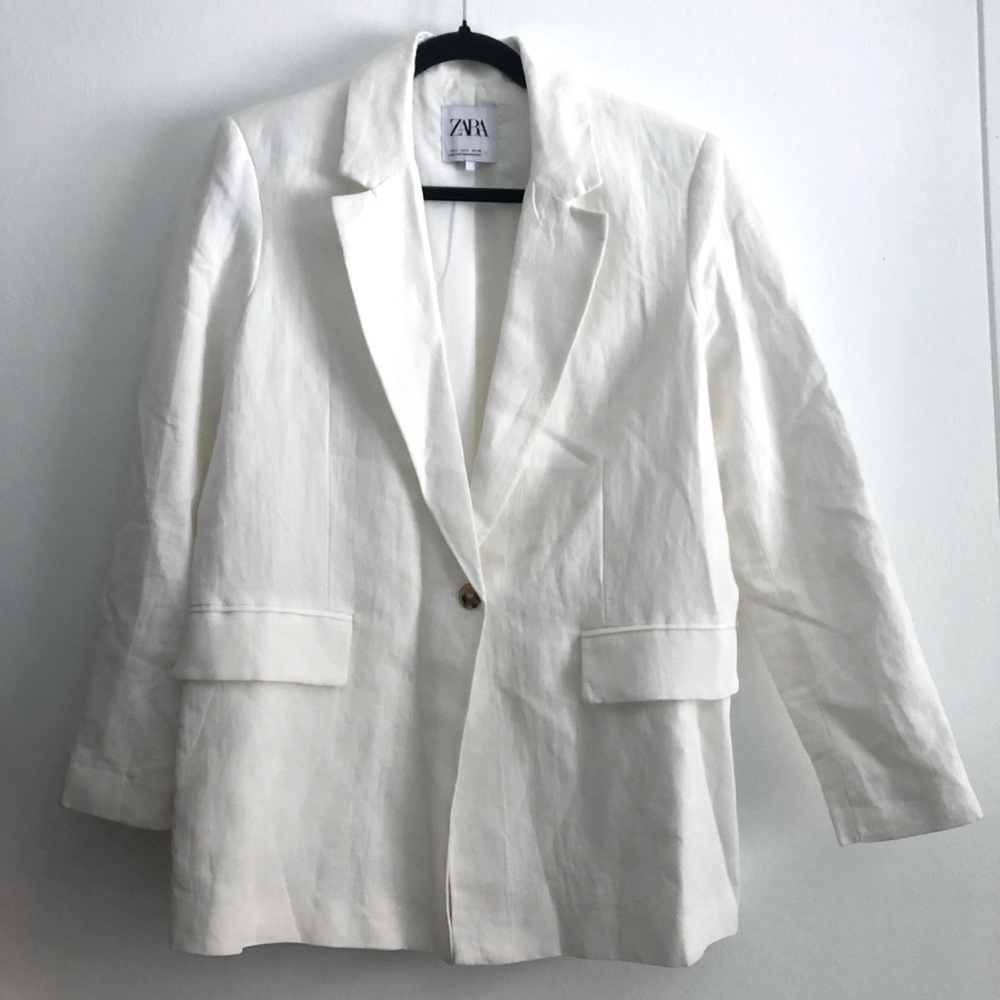 Zara Womens Blazer White Oversized Coastal Shoulderpads Cottagecore